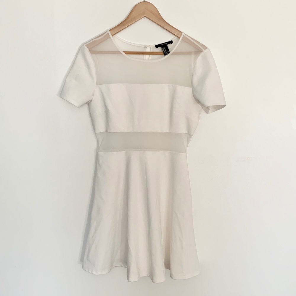 White mesh paneled A-line mini dress